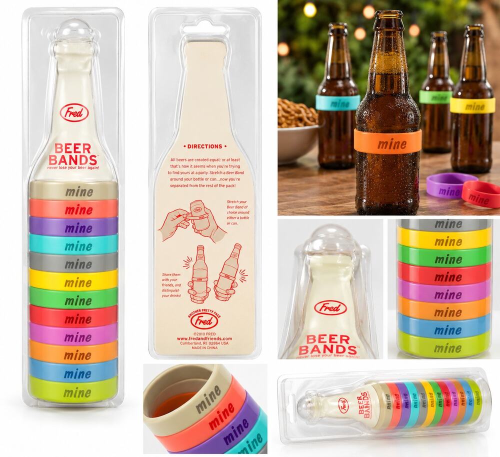 Fred Beer Bands “Mine” Drink Markers – Multicolor Bottle & Can Identifier Bands